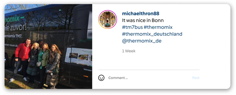 Vorwerk: Photo: Instagram photo of a group of people with the TM7 bus in the background.